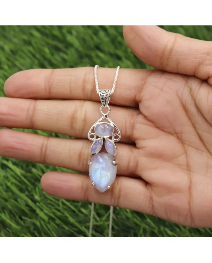 Natural Moonstone Pendant - 925 Sterling Silver Birthstone Jewelry