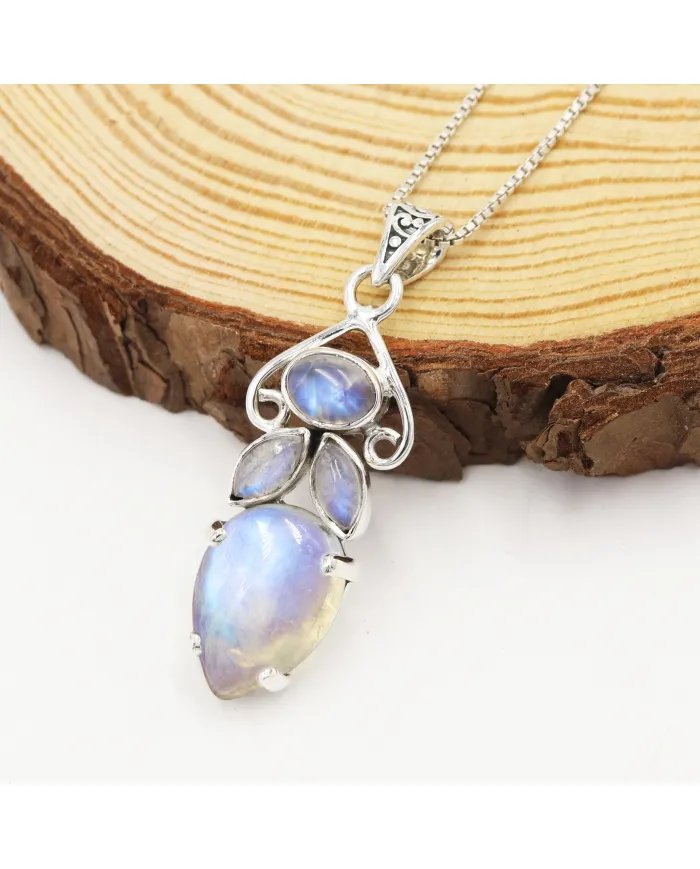 Natural Moonstone Pendant - 925 Sterling Silver Birthstone Jewelry