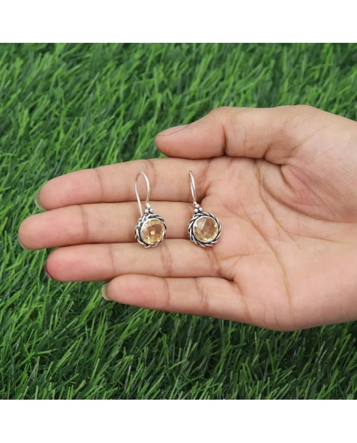 Citrine Earrings, Sterling Silver Earrings, Round Earrings, Ear Wire Earrings, November Birthstone, Vintage Earrings for Women
