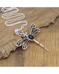Black Onyx Dragonfly Pendant - 925 Sterling Silver Statement Necklace