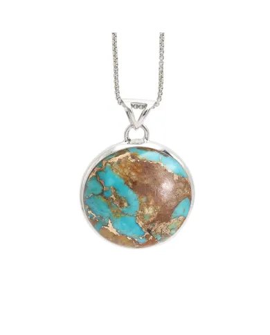 Boulder Turquoise Round Pendant – 925 Sterling Silver Handmade Jewelry