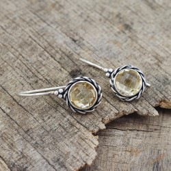 Citrine Earrings, Sterling Silver Earrings, Round Earrings, Ear Wire Earrings, November Birthstone, Vintage Earrings for Women