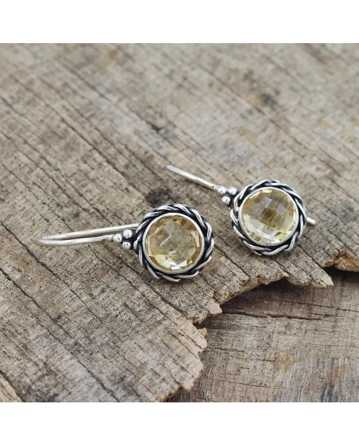 Citrine Earrings, Sterling Silver Earrings, Round Earrings, Ear Wire Earrings, November Birthstone, Vintage Earrings for Women
