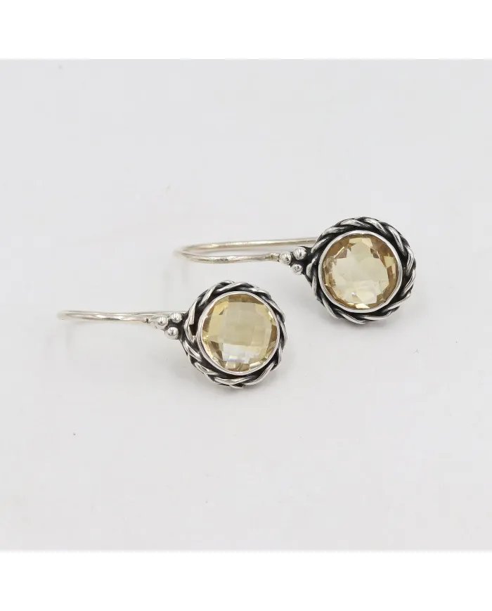 Citrine Earrings, Sterling Silver Earrings, Round Earrings, Ear Wire Earrings, November Birthstone, Vintage Earrings for Women
