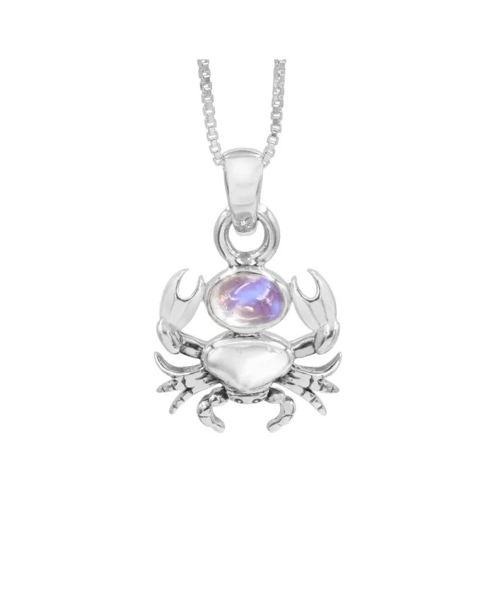 Rainbow Moonstone Crab Pendant - 925 Sterling Silver Jewelry