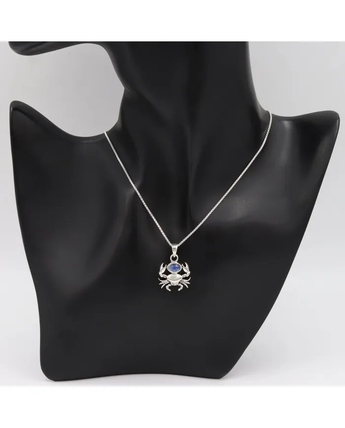 Rainbow Moonstone Crab Pendant - 925 Sterling Silver Jewelry