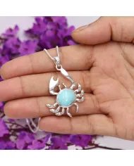 Arizona Turquoise Crab Pendant - 925 Sterling Silver Handmade Jewelry