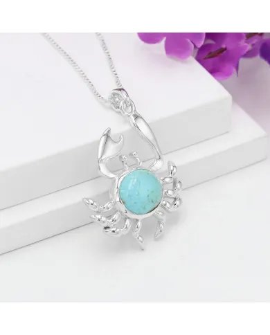 Arizona Turquoise Pendant - Sterling Silver Pendant Handmade Crab Pendant Birthstone Pendant Unisex Pendant