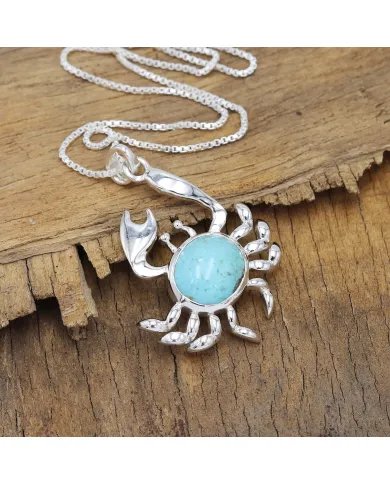 Arizona Turquoise Crab Pendant - 925 Sterling Silver Handmade Jewelry