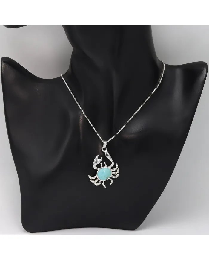 Arizona Turquoise Crab Pendant - 925 Sterling Silver Handmade Jewelry