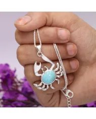 Arizona Turquoise Crab Pendant - 925 Sterling Silver Handmade Jewelry