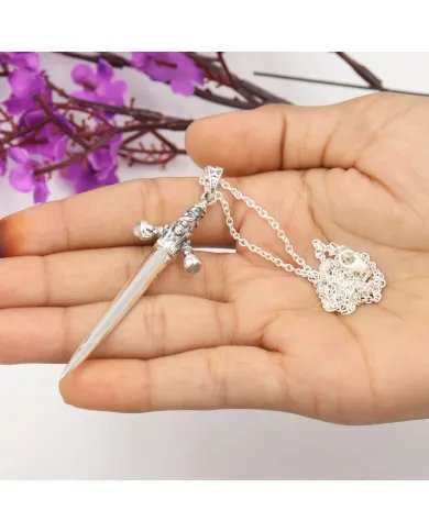 Natural Rainbow Moonstone Sword Pendant - 925 Sterling Silver Jewelry