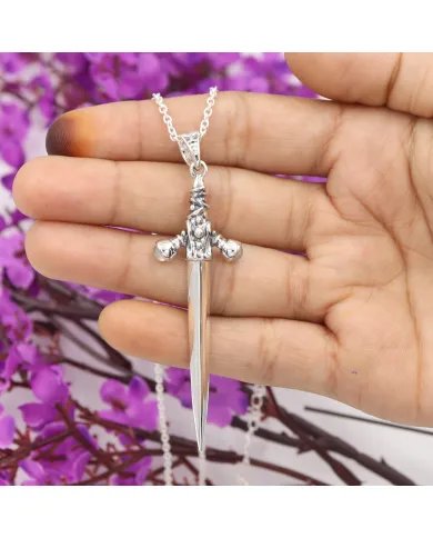 Natural Rainbow Moonstone Sword Pendant - 925 Sterling Silver Jewelry