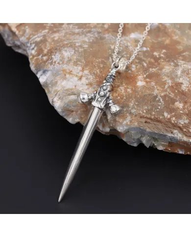 Natural Rainbow Moonstone Sword Pendant - 925 Sterling Silver Jewelry