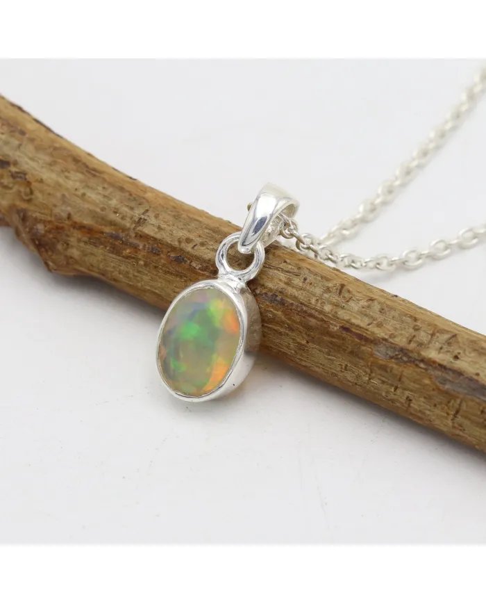 Natural Ethiopian Opal Pendant - 925 Sterling Silver Handmade Jewelry