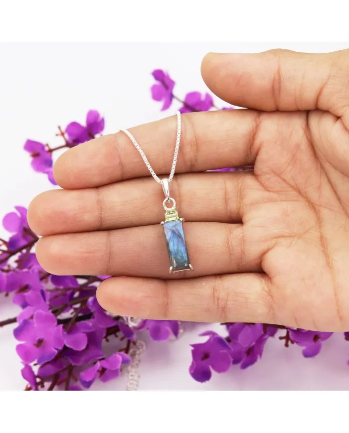Labradorite Pendant Necklace with Peridot Accent – 925 Silver Jewelry