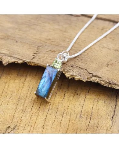 Labradorite Pendant Necklace with Peridot Accent – 925 Silver Jewelry