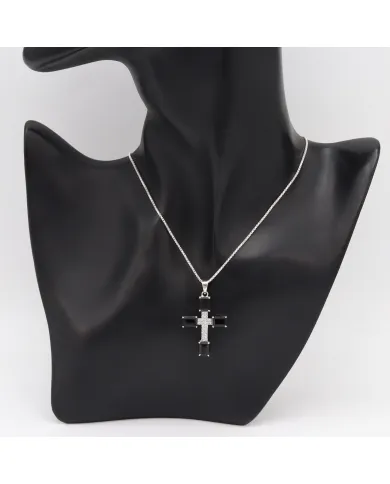 925 Silver Black Onyx & Swarovski Crystal Cross Pendant Necklace