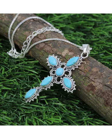 Arizona Turquoise Cross Pendant Necklace | 925 Sterling Silver Gift