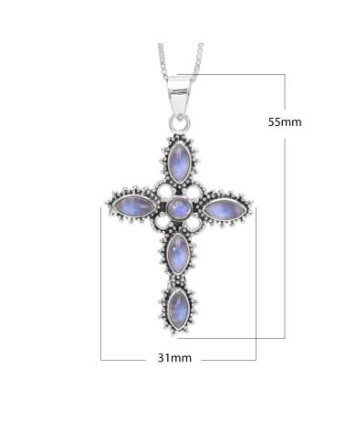 Holy Cross Moonstone Pendant - 925 Sterling Silver Religious Jewelry