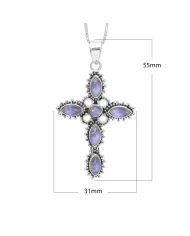 Rainbow Moonstone Cross Pendant Necklace, 925 Sterling Silver Gift