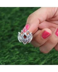 Lotus Garnet Ring - 925 Sterling Silver Ring Engagement Ring Promise Ring Statement Ring January Birthstone Women's Ring