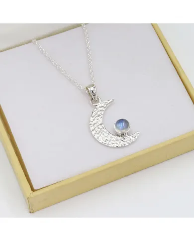 Rainbow Moonstone Pendant – 925 Sterling Silver Crescent Charm Necklace