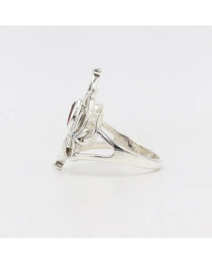 Lotus Garnet Ring - 925 Sterling Silver Ring Engagement Ring Promise Ring Statement Ring January Birthstone Women's Ring