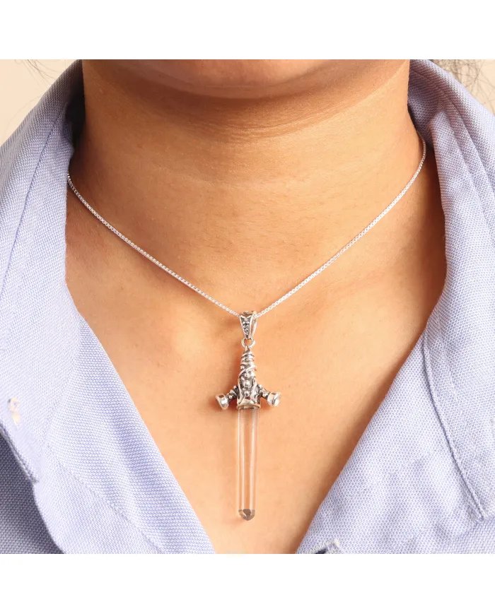 Natural Lemurian Quartz Pendant - Sterling Silver Pendant Crystal Pendant Handmade Pendant Statement Pendant Unique Pendant