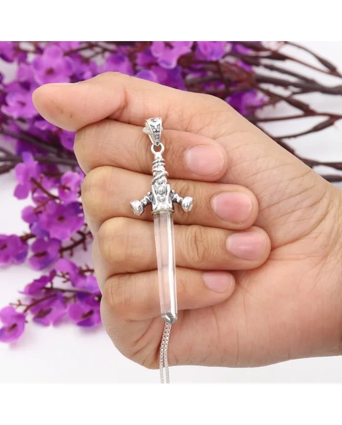 Natural Lemurian Quartz Pendant - Sterling Silver Pendant Crystal Pendant Handmade Pendant Statement Pendant Unique Pendant