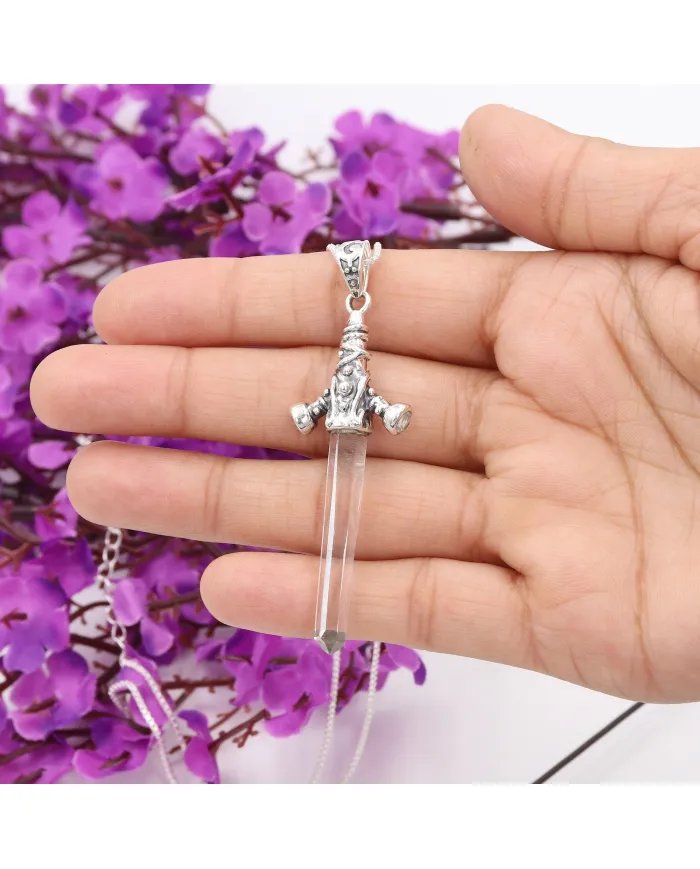 Natural Lemurian Quartz Pendant - Sterling Silver Pendant Crystal Pendant Handmade Pendant Statement Pendant Unique Pendant