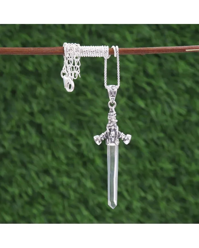 Natural Lemurian Quartz Pendant - Sterling Silver Pendant Crystal Pendant Handmade Pendant Statement Pendant Unique Pendant