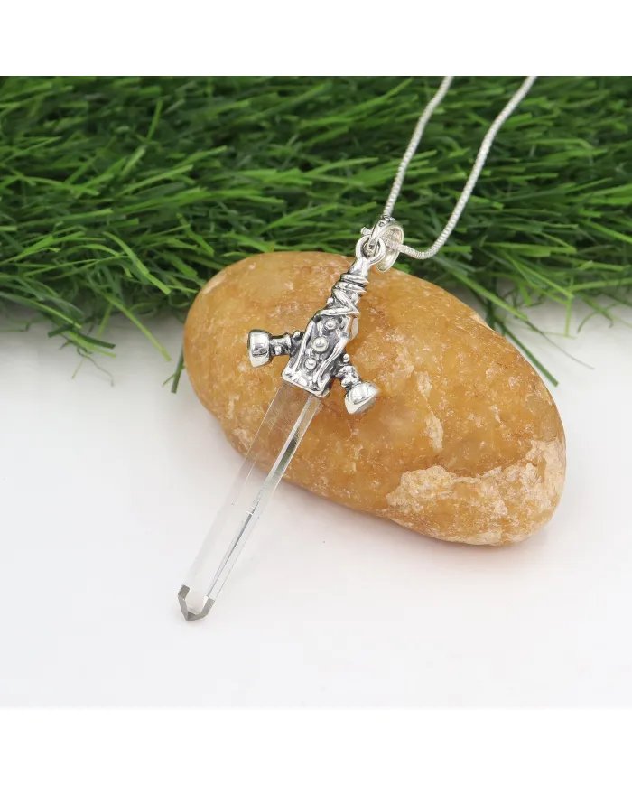 Natural Lemurian Quartz Pendant - Sterling Silver Pendant Crystal Pendant Handmade Pendant Statement Pendant Unique Pendant