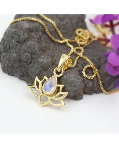Moonstone Pendant - Sterling Silver Pendant 18k Gold Plated Lotus Pendant Handmade Pendant Minimalist Dainty Pendant for Her