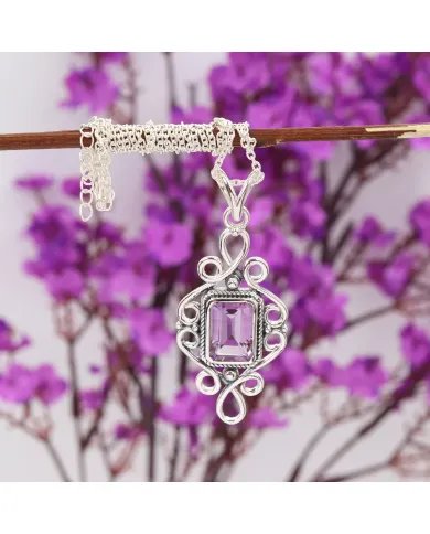 Natural Amethyst Pendant - Sterling Silver Pendant Charm Handmade Pendant Birthstone Pendant Statement Pendant for Her
