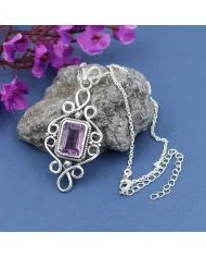 Natural Amethyst Pendant - 925 Sterling Silver Handmade Boho Jewelry