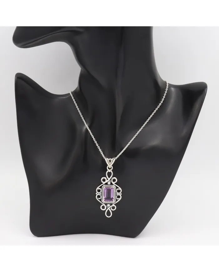 Natural Amethyst Pendant - 925 Sterling Silver Handmade Boho Jewelry