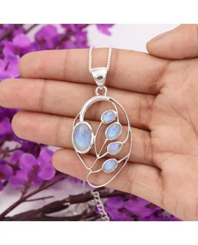 Rainbow Moonstone Pendant - 925 Sterling Silver Gemstone Jewelry