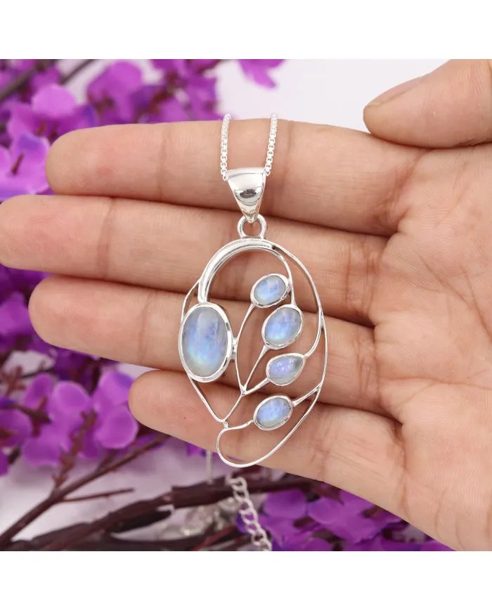 Rainbow Moonstone Pendant - 925 Sterling Silver Gemstone Jewelry