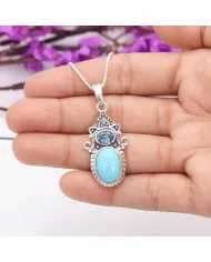 Arizona Turquoise & Swiss Blue Topaz Pendant Necklace - 925 Sterling Silver Jewelry