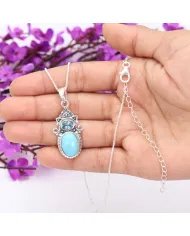 Arizona Turquoise Pendant - Sterling Silver Pendant, Swiss Blue Topaz Pendant, Handmade Pendant, Gemstone Set Pendant for Women