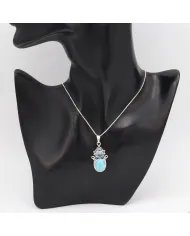 Arizona Turquoise Pendant - Sterling Silver Pendant, Swiss Blue Topaz Pendant, Handmade Pendant, Gemstone Set Pendant for Women