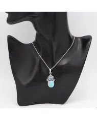 Arizona Turquoise & Swiss Blue Topaz Pendant Necklace - 925 Sterling Silver Jewelry