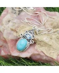 Arizona Turquoise Pendant - Sterling Silver Pendant, Swiss Blue Topaz Pendant, Handmade Pendant, Gemstone Set Pendant for Women