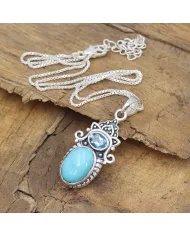 Arizona Turquoise Pendant - Sterling Silver Pendant, Swiss Blue Topaz Pendant, Handmade Pendant, Gemstone Set Pendant for Women