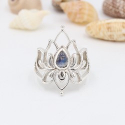 Lotus Flower Ring, Moonstone Ring, Sterling Silver Ring, Girls Engagement Ring, Promise Ring, Statement Ring, June Birthstone