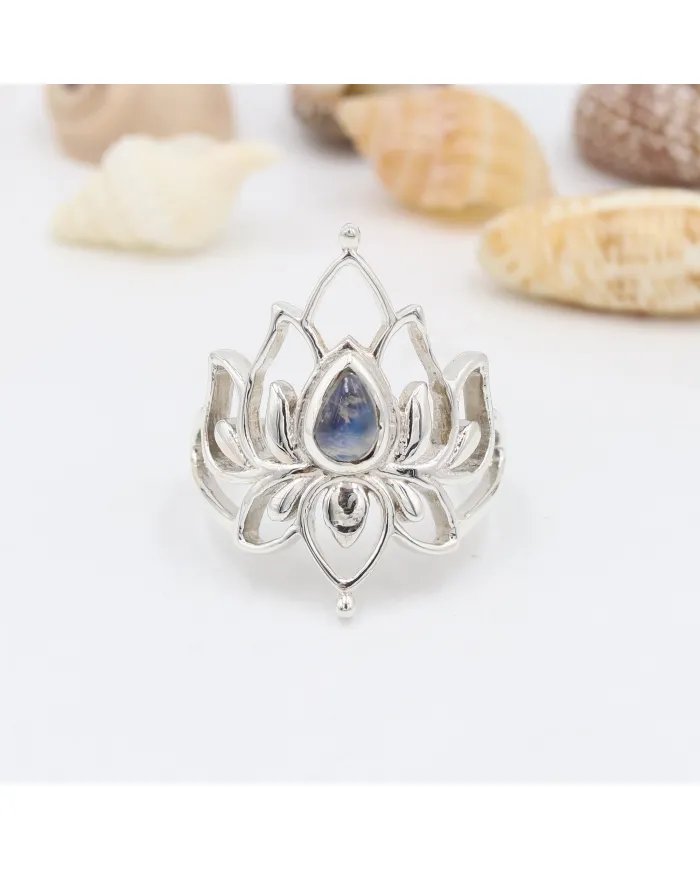 Lotus Moonstone Ring - 925 Sterling Silver Ring Engagement Ring Promise Ring Statement Ring June Birthstone Women's Ring