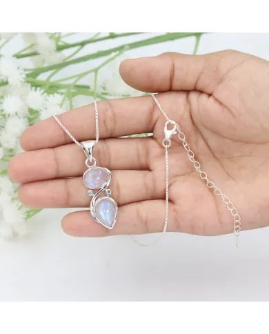 Moonstone Pendant - Sterling Silver Pendant, Swiss Blue Topaz Pendant Handmade Necklace Statement Charm Pendant for Women