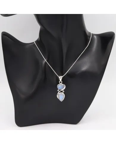 Moonstone Pendant - Sterling Silver Pendant, Swiss Blue Topaz Pendant Handmade Necklace Statement Charm Pendant for Women