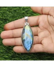 Labradorite Pendant - Sterling Silver Pendant Handmade Necklace Healing Charm Pendant with Chain Unisex Pendant